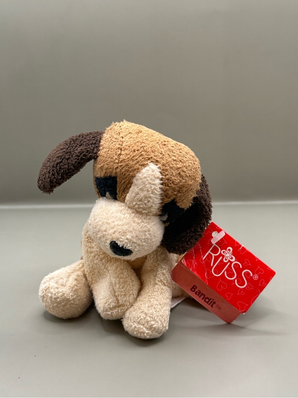 Vintage Russ Berrie Luv Pets Bandit Dog Chamois Bean Bag Plush Stuffed Animal
